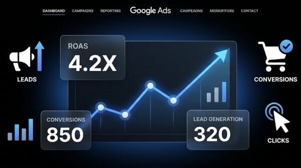 Google Ads campaign results dashboard showing high ROI and lead generation by a digital marketing agency in Mohali
