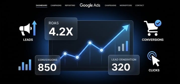 Google Ads campaign results dashboard showing high ROI and lead generation by a digital marketing agency in Mohali