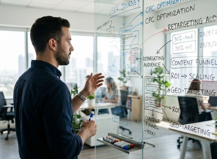 digital marketing strategy planning in india founder working on business growth ideas and marketing roadmap